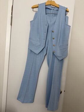 Wren Pale Blue Tailored Vest and Straight-Leg Pants
